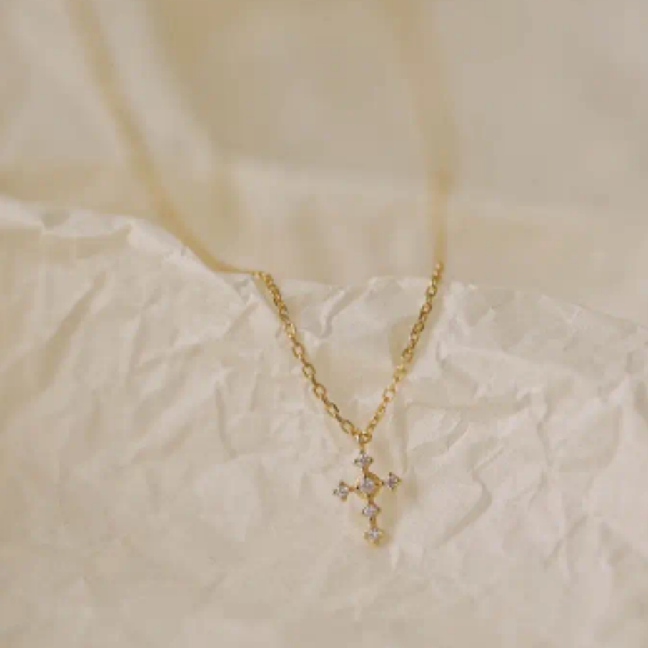 18 Kt Gold Over Titanium Cross Necklace